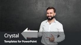  Presentation with dark space - PPT theme with photo of unshaved man smiling background and a dark gray colored foreground