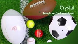  Presentation with sports balls - Audience pleasing slide set consisting of photo of various sports balls backdrop and a forest green colored foreground