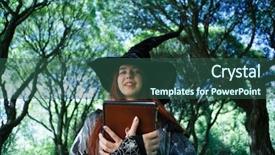  Presentation with graduation black graduate hat - Colorful PPT theme enhanced with photo of witch in black backdrop and a ocean colored foreground