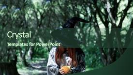  Presentation with photo - PPT theme featuring photo of witch with pumpkin background and a ocean colored foreground