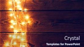  Presentation with congratulations - Slides with photo of wooden surface with burning garland on side empty place for congratulations background and a wine colored foreground