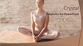  Presentation with amazing - Slide set featuring photo of young amazing strong fitness beautiful woman outdoors on beach with fitness rug make stretching exercise background and a coral colored foreground