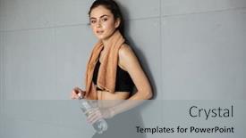  Presentation with water bottle - PPT theme consisting of photo-of-young-athletic-woman background and a light gray colored foreground