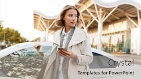  Presentation with car parking - Colorful slide deck enhanced with photo-of-young-businesswoman backdrop and a mint green colored foreground