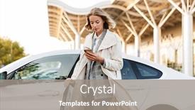  Presentation with car parking - Theme having photo-of-young-businesswoman background and a gray colored foreground