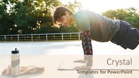  Presentation with exercise mat - Cool new slide deck with photo of young caucasian man in sportswear doing exercise on mat while working out at playground outdoors backdrop and a lemonade colored foreground