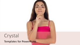  Presentation with look - PPT theme featuring photo-of-young-charming-girl background and a coral colored foreground