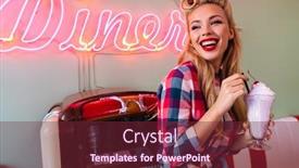  Presentation with milkshake - Theme having photo-of-young-cheerful-woman background and a tawny brown colored foreground