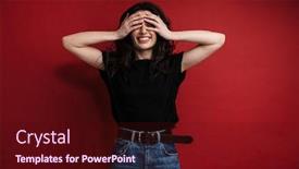  Presentation with red bull case - Beautiful PPT theme featuring photo-of-young-cheerful-woman backdrop and a wine colored foreground