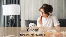  Presentation with reading - PPT theme with photo-of-young-concentrated-woman background and a soft green colored foreground