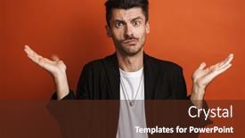  Presentation with photo - Audience pleasing PPT theme consisting of photo-of-young-confused-man backdrop and a tawny brown colored foreground