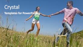  Presentation with running - Presentation theme with photo of young couple running background and a teal colored foreground