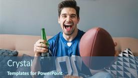  Presentation with ball sports - Amazing presentation theme having photo-of-young-delighted-man backdrop and a ocean colored foreground