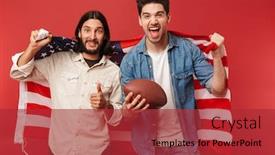 Presentation with sports fans - PPT theme enhanced with photo-of-young-excited-guys background and a red colored foreground