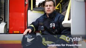  Presentation with fire truck - Colorful theme enhanced with photo of young fireman backdrop and a tawny brown colored foreground