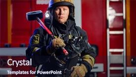 Presentation with photo - Audience pleasing PPT theme consisting of photo of young fireman backdrop and a wine colored foreground