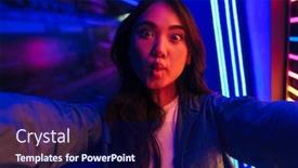  Presentation with neon - Presentation design featuring photo-of-young-funny-positive background and a navy blue colored foreground