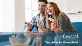  Presentation with young happy couple - Colorful slides enhanced with photo-of-young-happy-couple backdrop and a ocean colored foreground