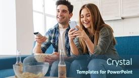  Presentation with young happy couple - Slides featuring photo-of-young-happy-couple background and a ocean colored foreground