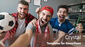  Presentation with sports fans - Audience pleasing slides consisting of photo-of-young-happy-guys backdrop and a tawny brown colored foreground