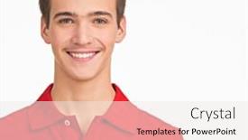  Presentation with human face - Cool new slide set with photo-of-young-happy-man backdrop and a sky blue colored foreground