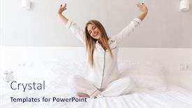  Presentation with pajama - Presentation enhanced with photo-of-young-happy-woman background and a sky blue colored foreground