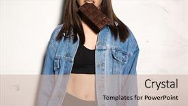  Presentation with explanation photo - Beautiful presentation design featuring photo of young hipster woman backdrop and a soft green colored foreground