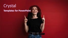  Presentation with fingers - Presentation theme enhanced with photo-of-young-laughing-woman background and a tawny brown colored foreground