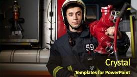  Presentation with fire truck - Beautiful slides featuring photo of young man firefighter backdrop and a wine colored foreground