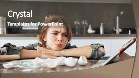  Presentation with sad - Cool new PPT layouts with dough looking at tablet computer backdrop and a dark gray colored foreground