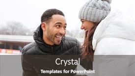  Presentation with ice rink - Beautiful presentation theme featuring photo of young smiling loving couple skating at ice rink outdoors looking at each other backdrop and a dark gray colored foreground