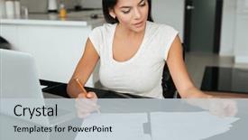  Presentation with home documents - Slides featuring photo of young woman analyzing background and a lemonade colored foreground