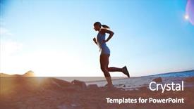  Presentation with girl running on the beach clouds - Presentation theme with casino slot machines white interior background and a light gray colored foreground