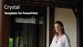  Presentation with photo - Cool new PPT theme with photo-of-young-woman backdrop and a black colored foreground