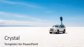  Presentation with sleepy yawning man driving car - Beautiful theme featuring photo on car in spacious backdrop and a sky blue colored foreground