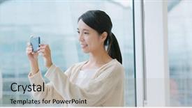  Presentation with airport - Beautiful slides featuring photo on cellphone in airport backdrop and a  colored foreground