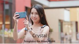  Presentation with photo - Presentation theme featuring photo on cellphone in shenzhen background and a coral colored foreground