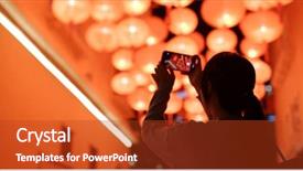  Presentation with woman in under wear - PPT theme with photo on cellphone under red background and a crimson colored foreground