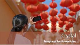  Presentation with woman in under wear - Presentation design featuring photo on cellphone under red background and a  colored foreground