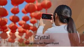  Presentation with woman in under wear - Beautiful PPT theme featuring photo on cellphone under red backdrop and a red colored foreground