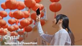  Presentation with take - Colorful slides enhanced with photo on cellphone with red backdrop and a violet colored foreground