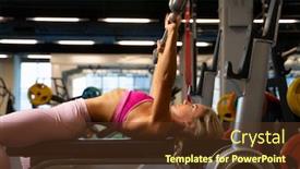  Presentation with barbell - Presentation theme consisting of photo on side of sports blonde lying on bench with barbell background and a tawny brown colored foreground