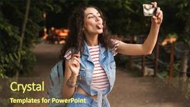  Presentation with teen - Amazing PPT layouts having photo on smartphone during walk backdrop and a  colored foreground