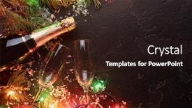  Presentation with spruce - Colorful presentation enhanced with photo on top of branches of spruce burning garlands bottle of champagne two wine glasses on empty black background backdrop and a wine colored foreground