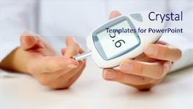  Presentation with glucometer - Audience pleasing slide set consisting of patient's hand with glucometer backdrop and a sky blue colored foreground