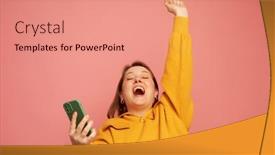  Presentation with tehnology - Presentation design consisting of photo-portrait-of-woman-celebrating background and a coral colored foreground