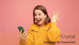  Presentation with tehnology - Slide set featuring photo-portrait-of-woman-celebrating background and a gold colored foreground