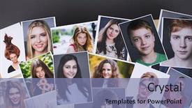  Presentation with photo collage - Beautiful slides featuring photo printing products a collage of printed portrait photos laid out on the table backdrop and a seafoam green colored foreground