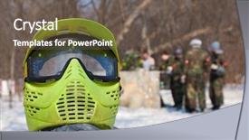  Presentation with game - PPT layouts with photo protective mask for paintball game on a spring sunny day outdoor background and a gray colored foreground