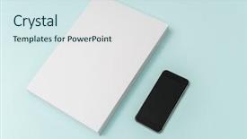  Presentation with brochure - Cool new PPT theme with photo realism - blank flyer poster brochure mockup backdrop and a sky blue colored foreground